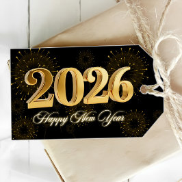 2026年新年会 ゴールド & ブラック ギフトタグ