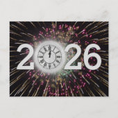 2026年新年初詣 花火と月時計 ポストカード (正面)