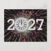 2026年新年初詣 花火と月時計 ポストカード (正面)