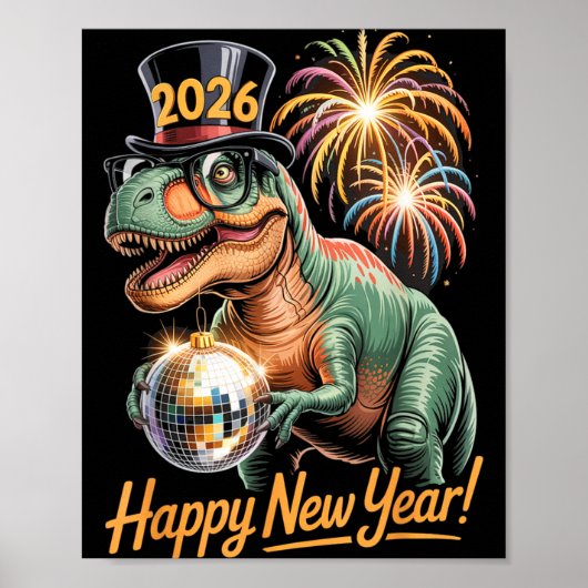 2026年新年恐竜おもしろTレックスTシャツ K用 ポスター (正面)