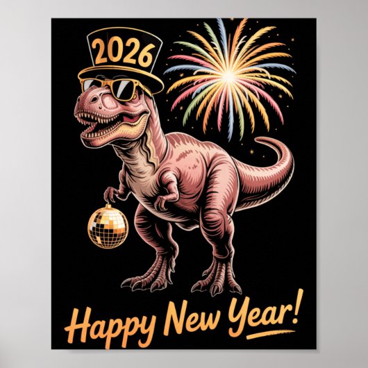 2026年新年恐竜面白いティーシャツ大人向け ポスター (正面)