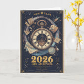 2026年新年時光旅行ヴィンテージグリーティング カード (黄色い花)