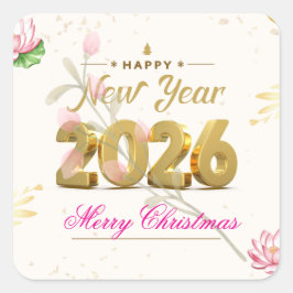 2026年新年 祝祭的なクリスマスの緑 スクエアシール