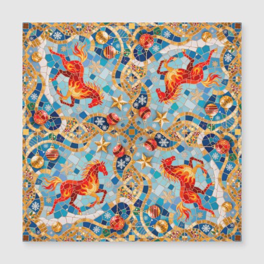 2026年新年 赤い炎の馬のクリスマスパターン (正面)