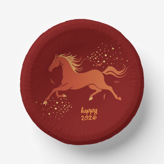 2026年旧正月 馬の墨絵 新年パーティー ペーパーボウル (正面)