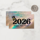 2026年明けましておめでとう、楽しい帽子キラキラモダン ノートカード (正面/裏面インサイチュ)