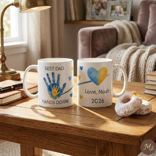 2026年最初の父の日 青い水彩手形 コーヒーマグカップ