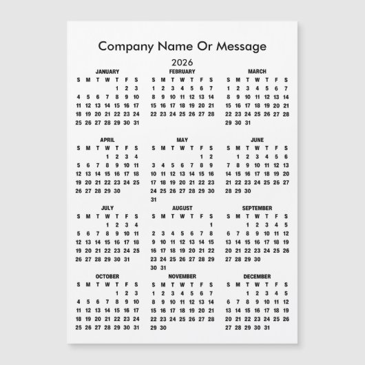 2026年最新カレンダー会社名マグネット (正面)