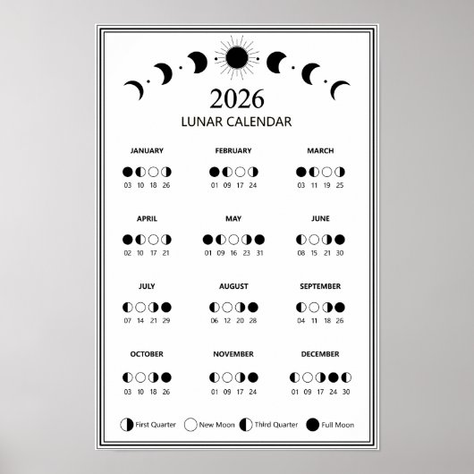 2026年月の相カレンダー - 最小限のデザインの月の運行 ポスター (正面)