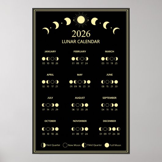 2026年月の相カレンダー　月の周期　ミニマル ポスター (正面)