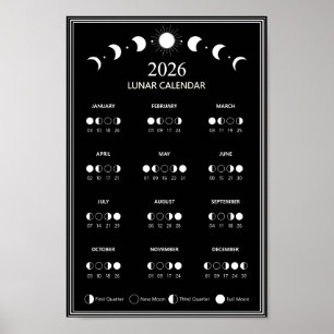 2026年月の相カレンダー　月の周期　ミニマル ポスター