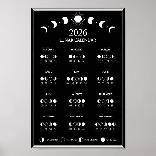 2026年月の相カレンダー　月の周期　ミニマル ポスター (正面)