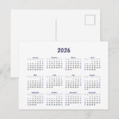 2026年月次カレンダーすべての日 ポストカード (正面/裏面)