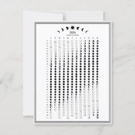 2026年月相の月周期カレンダーのミニマリスト ポストカード