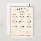 2026年月相カレンダー月サイクルミニマリスト ポストカード (正面/裏面)