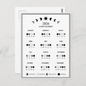 2026年月相カレンダー月サイクルミニマリスト ポストカード (正面/裏面)