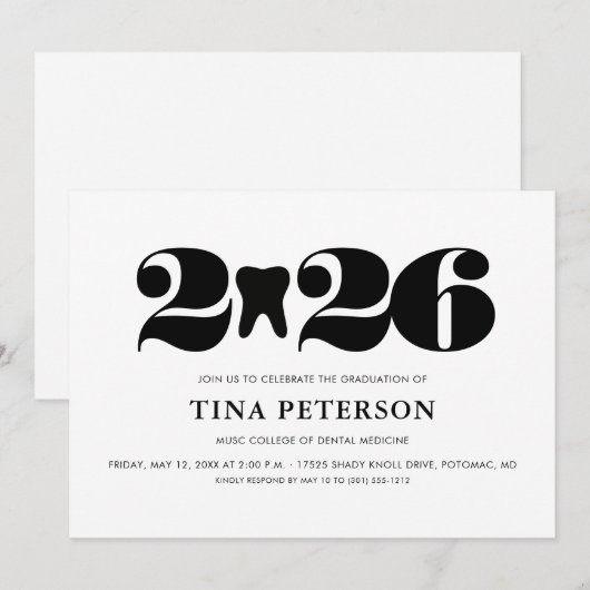 2026年歯科学校卒業 招待状 (正面/裏面)
