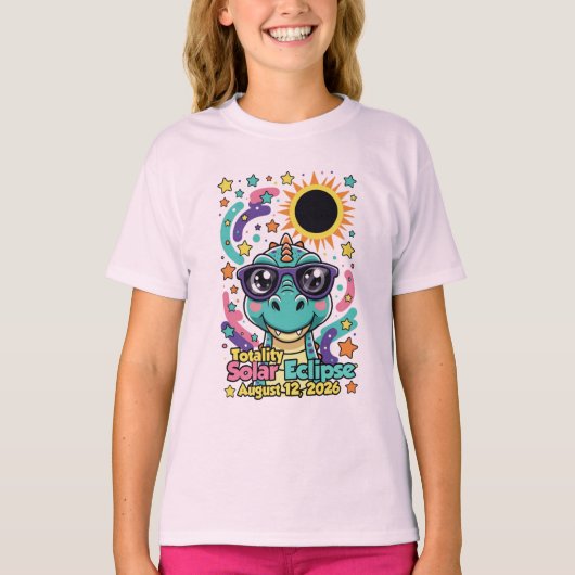 2026年皆既日食恐竜キッズTシャツ Tシャツ (正面)