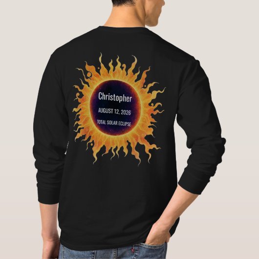 2026年皆既日食 名前 ウォーターカラー Tシャツ (裏面)