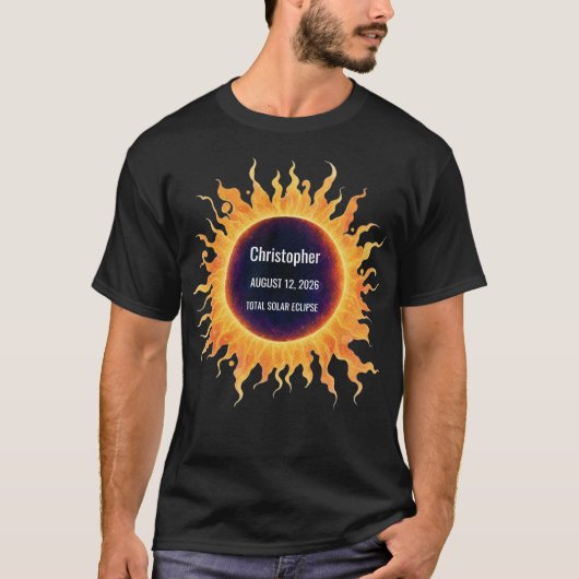 2026年皆既日食 名前 水彩アート Tシャツ (正面)