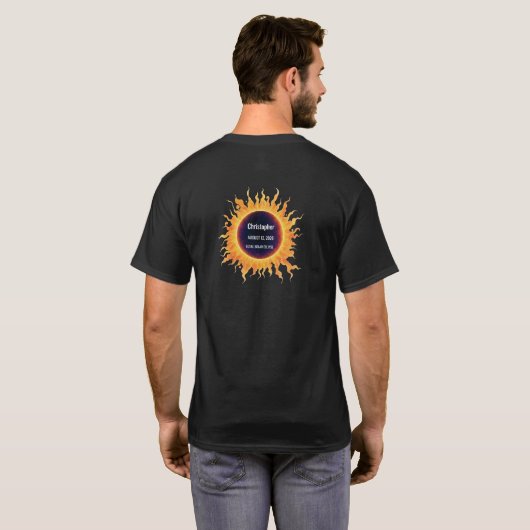 2026年皆既日食 Bold Watercolor 名前入りTシャツ Tシャツ (裏面フル)