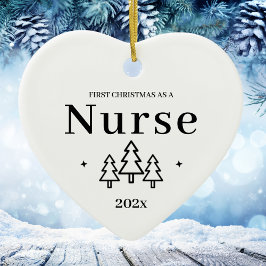 2026年看護師としての初めてのクリスマス 白いハート セラミックオーナメント