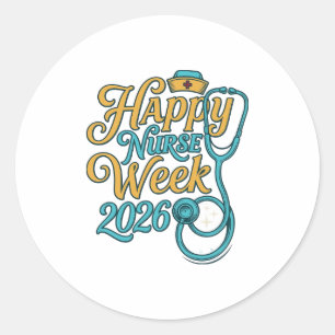 2026年看護師週間おめでとう ステートスコープTシャツデザイン_1 ラウンドシール
