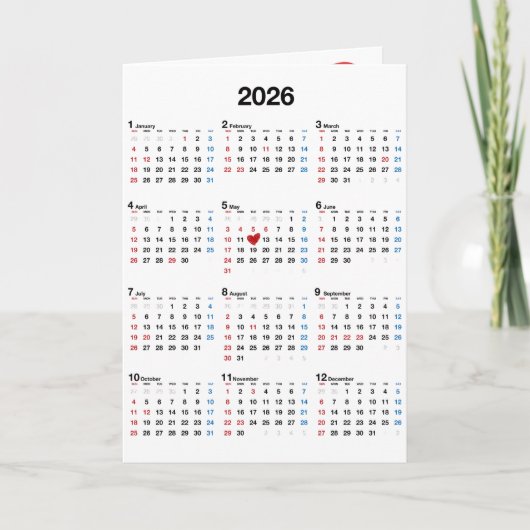 2026年誕生日 赤いハート カード (正面)