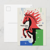 2026年賀状 赤い馬のビンテージスタイル シーズンポストカード (正面/裏面)
