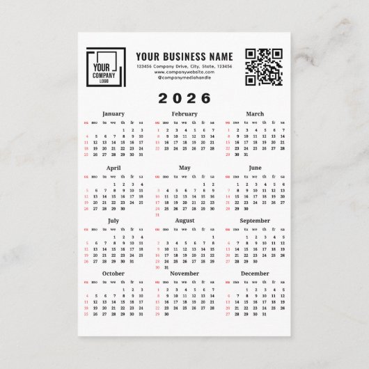 2026年馬の新月QRコードカレンダー カード (裏面)