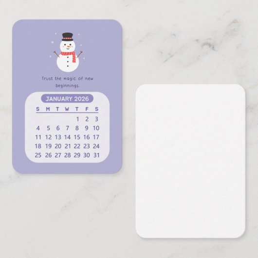 2026年1月かわいいカレンやる気を起こさせるダー ノートカード (正面/裏面)