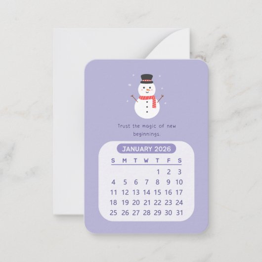 2026年1月かわいいカレンやる気を起こさせるダー ノートカード (正面)