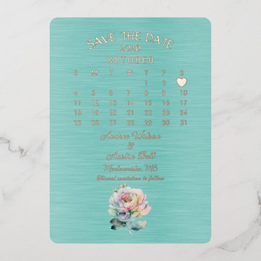 2026年10月の日付を保結婚存 箔招待状 (正面)