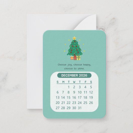 2026年12月のかわいいモチベーションカレンダー ノートカード (正面)