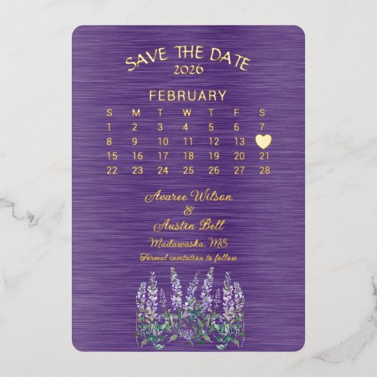 2026年2月の日付を保結婚存 箔招待状 (正面)