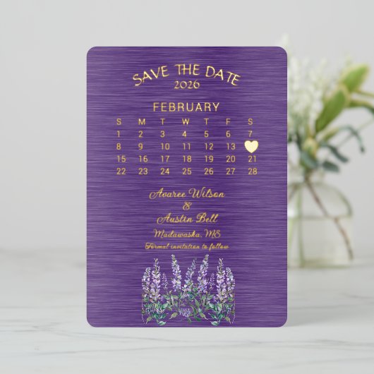 2026年2月の日付を保結婚存 箔招待状 (立ち正面)