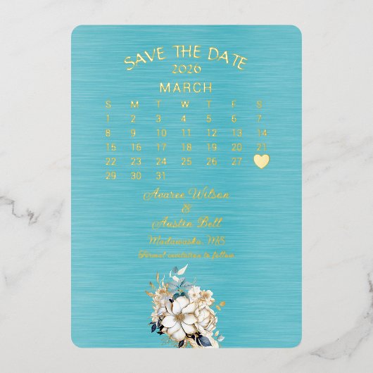 2026年3月の日付を保結婚存 箔招待状 (正面)