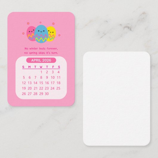 2026年4月月毎かわいいカレンやる気を起こさせるダー ノートカード (正面/裏面)