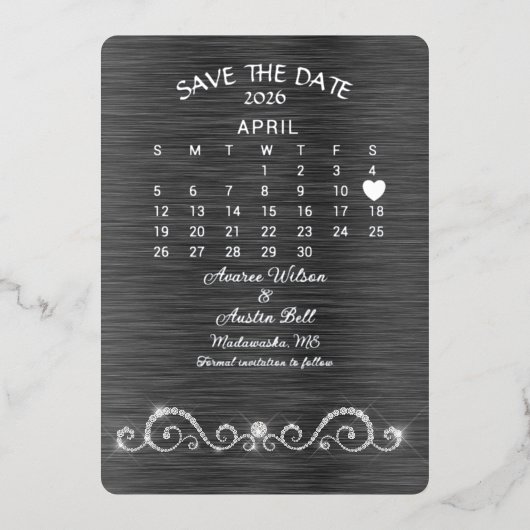 2026年4月 結婚式の日を保存 箔招待状 (正面)