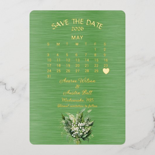 2026年5月結婚式の日程を確保 箔招待状 (正面)