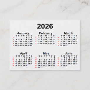 2026年52週間カレンダー(Janz Business Cards) 名刺