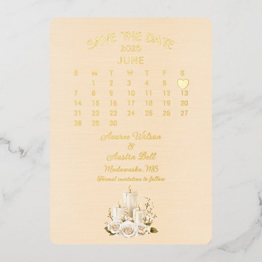 2026年6月の日付を保結婚存 箔招待状 (正面)