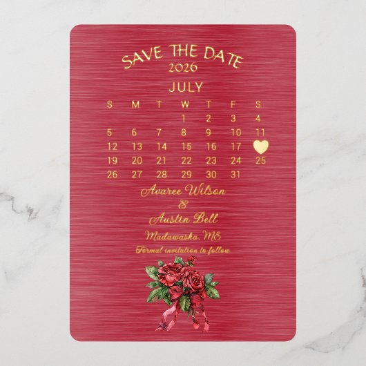 2026年7月の日付を保結婚存 箔招待状 (正面)