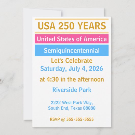 2026年7月4日 アメリカ独立250周年記念 招待状 (裏面)