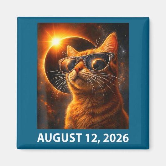 2026年8月12日の皆既日食の猫の自撮り マグネット (正面)