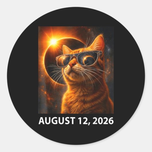 2026年8月12日の皆既日食の猫の自撮り ラウンドシール (正面)