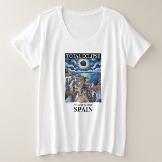 2026年8月12日スペイン皆既日食Tシャツ プラスサイズTシャツ (デザイン正面)