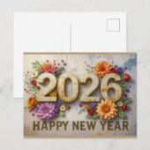 2026年 あけましておめでとう モダンなお花のデザイン ポストカード (正面/裏面)
