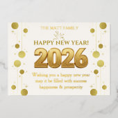 2026年 おめでとう ゴールド ラウンド デザイン ザズル 箔シーズンカード (正面)