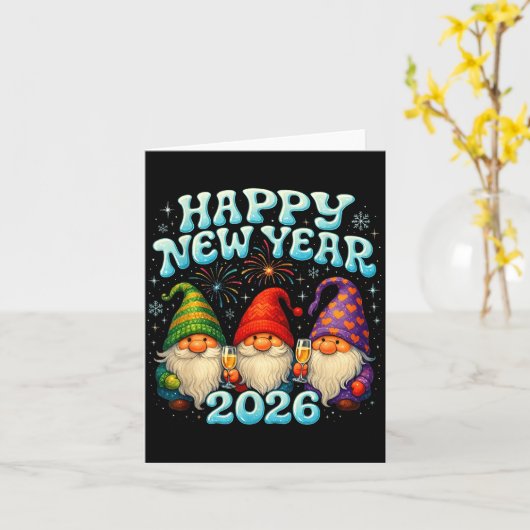 2026年 かわいい ノーム パーティー ギフト お正月 カード (黄色い花)